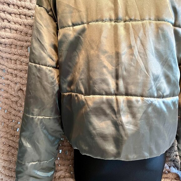 Asos Green Satin Look Woman's Cropped Bomber Jacket Size 14 - Picture 10 of 14